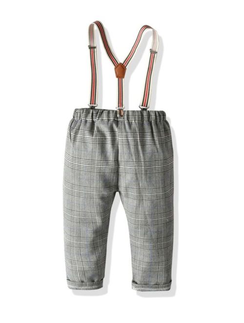 Shein Toddler Boys Glen Check Straight Pants With Straps