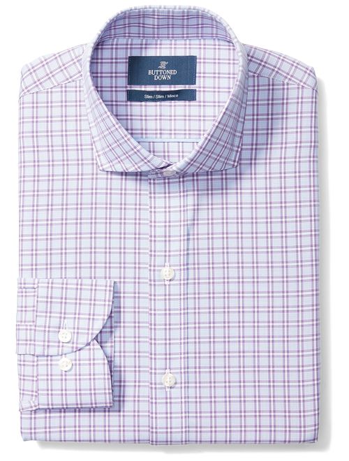 Amazon Brand - BUTTONED DOWN Men's Slim Fit Plaid Dress Shirt, Supima Cotton Non-Iron