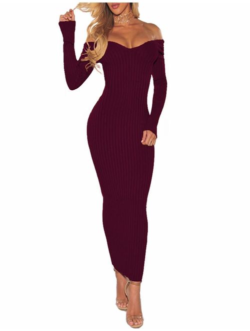 off the shoulder bodycon sweater dress