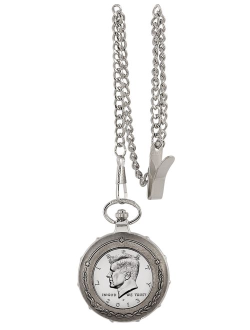 Proof JFK Half Dollar Silvertone Train Coin Pocket Watch