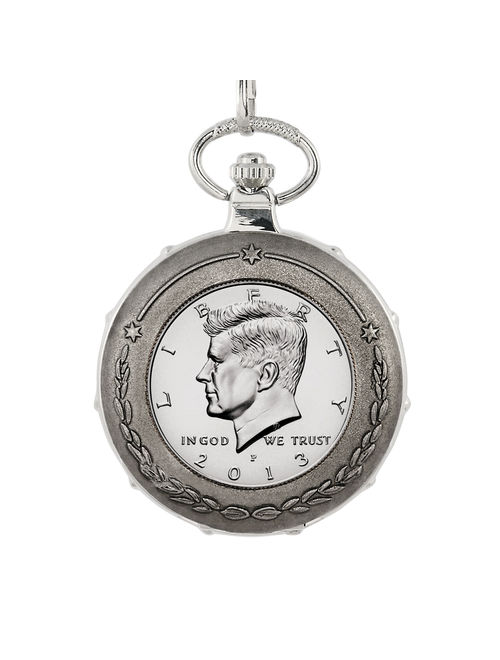 Proof JFK Half Dollar Silvertone Train Coin Pocket Watch