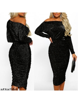 Womens Off Shoulder Wrap Long Dress Bodycon Evening Cocktail Party Dress Black Size S