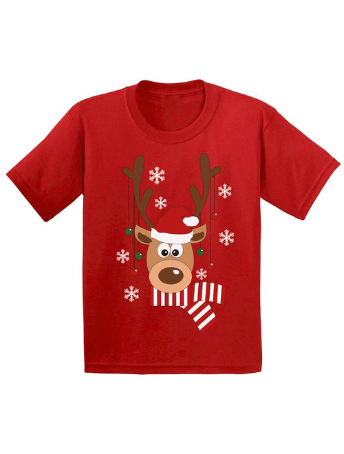 Awkward Styles Ugly Xmas T-Shirt for Girls Boys Deer in Red Xmas Hat Kids T Shirts