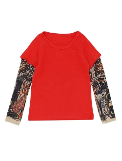 StylesILove Super Cool Unisex Kid Cotton T-shirt withk Mesh Tattoo Sleeve (130/6, Sorry Not Sorry)