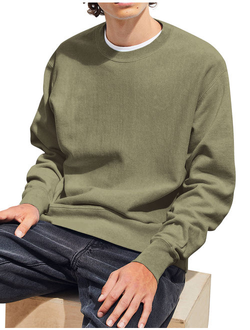 Mens Premium Fleece Crewneck Sweatshirt Casual Brushed Cotton Sweater