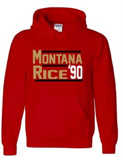 RED Joe Montana Jerry Rice 49ers 1990 Hooded Sweatshirt