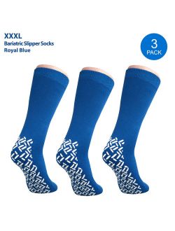 Pack of 3 Pairs - XXXL Non-Skid Bariatric Extra Wide Slipper Socks for People with Diabetes & Edema (Royal Blue)