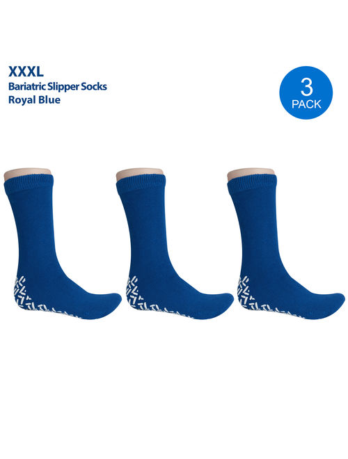 Pack of 3 Pairs - XXXL Non-Skid Bariatric Extra Wide Slipper Socks for People with Diabetes & Edema (Royal Blue)