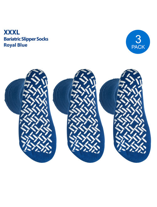 Pack of 3 Pairs - XXXL Non-Skid Bariatric Extra Wide Slipper Socks for People with Diabetes & Edema (Royal Blue)