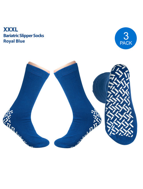 Pack of 3 Pairs - XXXL Non-Skid Bariatric Extra Wide Slipper Socks for People with Diabetes & Edema (Royal Blue)