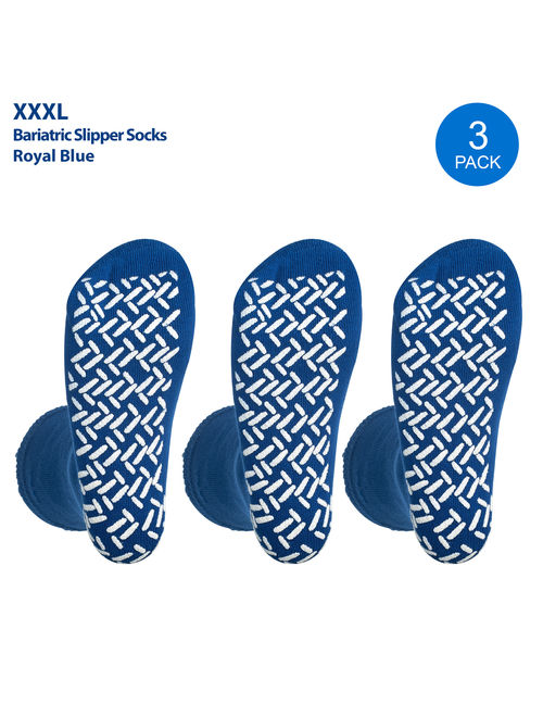 Pack of 3 Pairs - XXXL Non-Skid Bariatric Extra Wide Slipper Socks for People with Diabetes & Edema (Royal Blue)