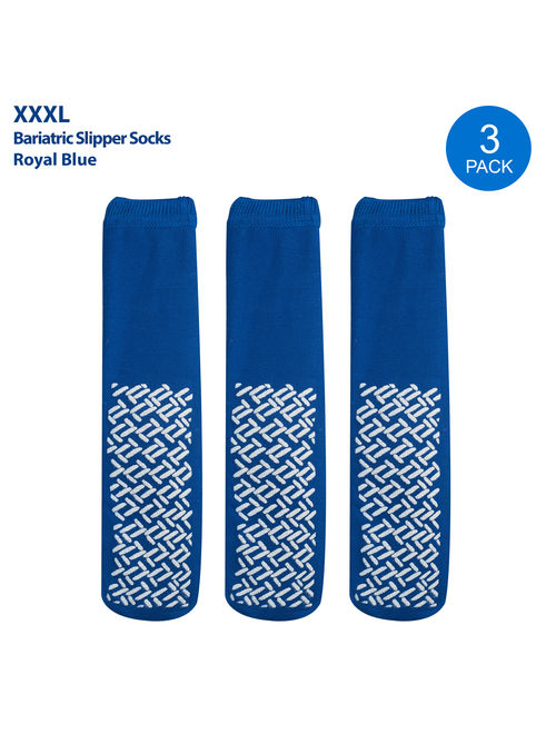 Pack of 3 Pairs - XXXL Non-Skid Bariatric Extra Wide Slipper Socks for People with Diabetes & Edema (Royal Blue)