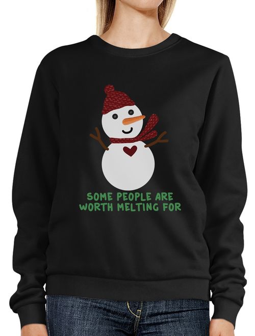 365 Printing Worth Melting For Snowman Sweatshirt Gift Unisex Black Crewneck Top