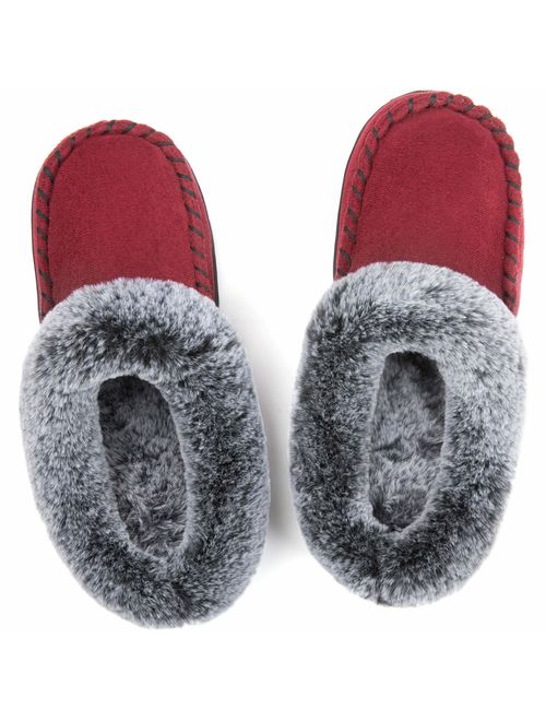 ULTRAIDEAS Women's Comfort Micro Suede Memory Foam Slippers Non Skid House Shoes w/Faux Fur Collar