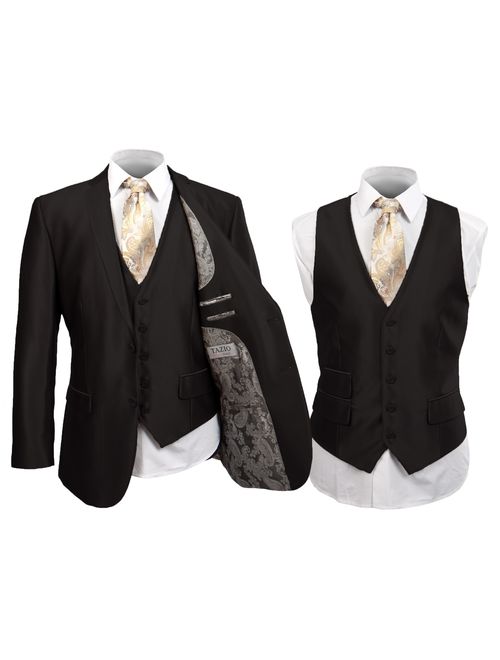 Mens Suit Two Piece Solid Notch Lapel Set With Free Matching Vest