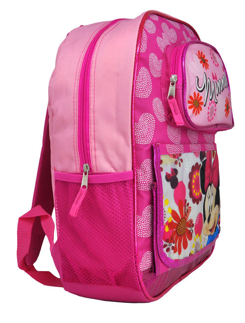 Girls Minnie Mouse Backpack 16" Flowers Pink Front Pocket & Case