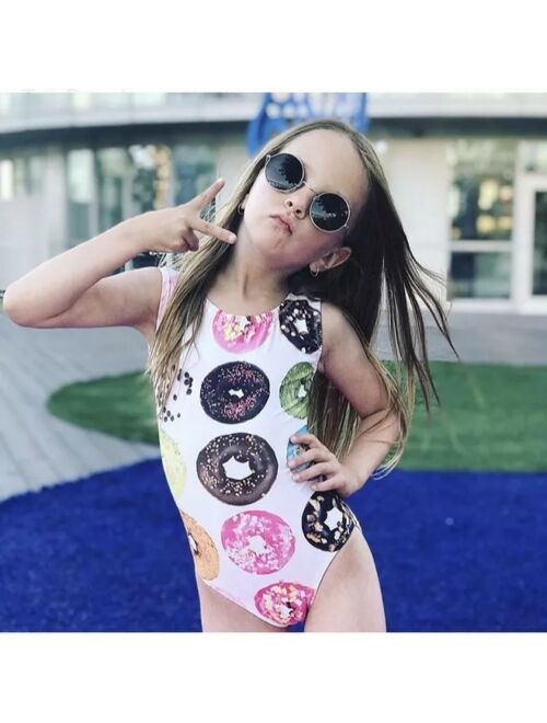 Lamuusaa Toddler Baby Kid Girls Doughnut Swimsuit Sleeveless One-Piece Swimwear Bathing Suit Bikini Tankini 1-6Y