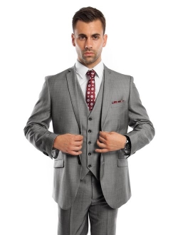 Mens Two Piece Textured Solid Tuxedo Suit With Matching Vest & Free Socks