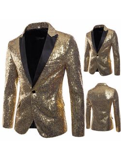 Men's Sequins Clubs Wedding Party Tuxedo Dinner Formal Suit Jacket Coat