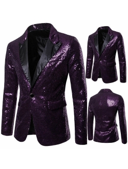 Men's Sequins Clubs Wedding Party Tuxedo Dinner Formal Suit Jacket Coat