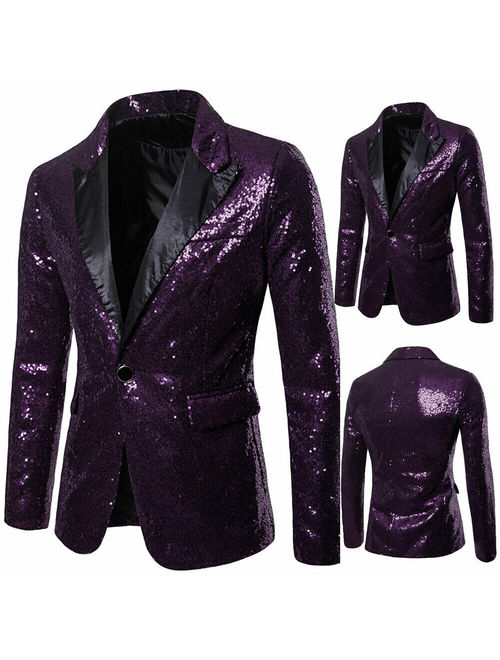 Hirigin Men's Sequins Clubs Wedding Party Tuxedo Dinner Formal Suit Jacket Coat