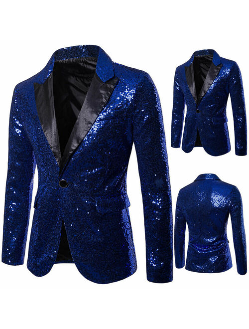 Hirigin Men's Sequins Clubs Wedding Party Tuxedo Dinner Formal Suit Jacket Coat