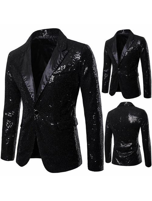 Hirigin Men's Sequins Clubs Wedding Party Tuxedo Dinner Formal Suit Jacket Coat