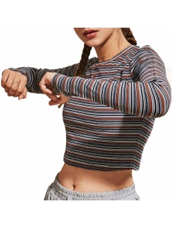 Women's Yoga Gym Crop Top Compression Workout Athletic Long Sleeve Shirt