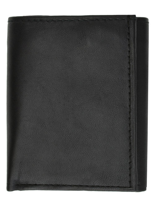 New Mens Trifold Leather Wallet Multi Pockets Black Classic Style Card ID 1107 CF (C) Black