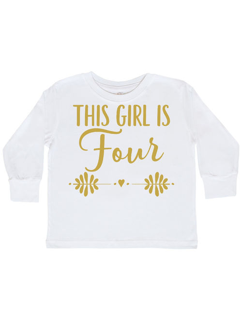 4th Birthday Gold 4 Year Old Party Girls Toddler Long Sleeve T-Shirt