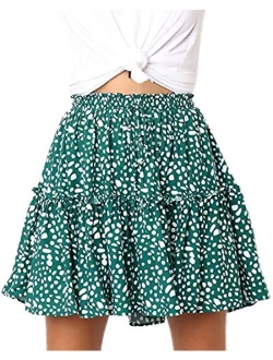 Alelly Women's Summer Cute High Waist Ruffle Skirt Floral Print Swing Beach Mini Skirt