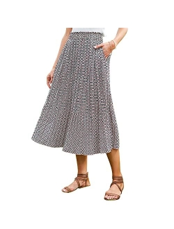 Exlura Womens High Waist Polka Dot Pleated Skirt Midi Swing Skirt with Pockets