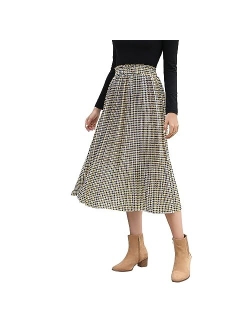 Exlura Womens High Waist Polka Dot Pleated Skirt Midi Swing Skirt with Pockets