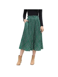 Exlura Womens High Waist Polka Dot Pleated Skirt Midi Swing Skirt with Pockets