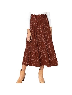 Exlura Womens High Waist Polka Dot Pleated Skirt Midi Swing Skirt with Pockets