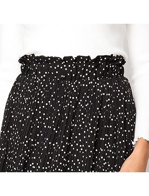 Exlura Womens High Waist Polka Dot Pleated Skirt Midi Swing Skirt with Pockets