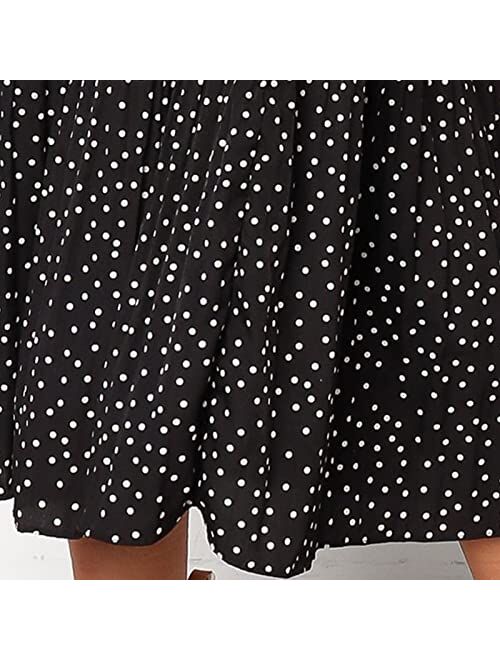 Exlura Womens High Waist Polka Dot Pleated Skirt Midi Swing Skirt with Pockets