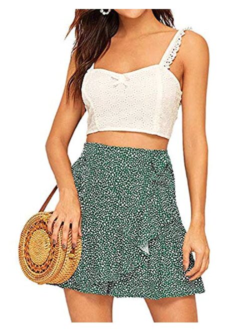 Salamola Women's Leopard Asymmetrical Ruffles High Waist Printed Cute Casual Mini Skirt