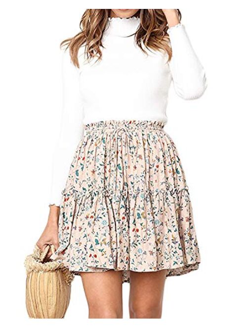 Salamola Women's Leopard Asymmetrical Ruffles High Waist Printed Cute Casual Mini Skirt