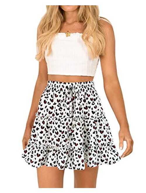 Salamola Women's Leopard Asymmetrical Ruffles High Waist Printed Cute Casual Mini Skirt