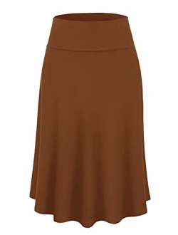 Lock and Love Women's Solid Ombre Lightweight Flare Midi Pull On Closure Skirt S-XXXL Plus Size