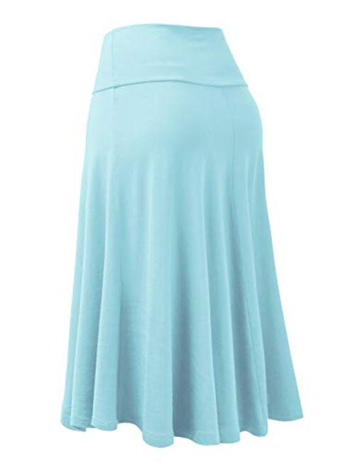 Lock and Love Women's Solid Ombre Lightweight Flare Midi Pull On Closure Skirt S-XXXL Plus Size