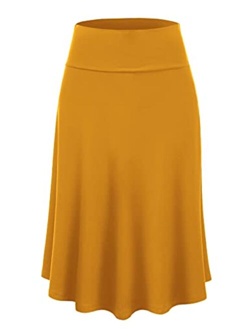 Lock and Love Women's Solid Ombre Lightweight Flare Midi Pull On Closure Skirt S-XXXL Plus Size