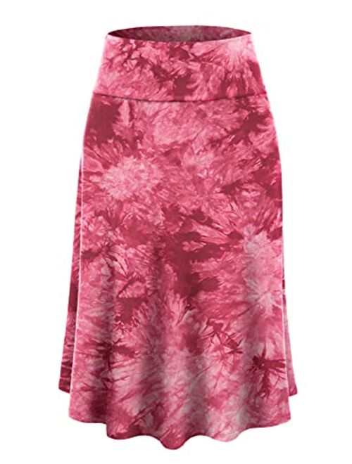 Lock and Love Women's Solid Ombre Lightweight Flare Midi Pull On Closure Skirt S-XXXL Plus Size