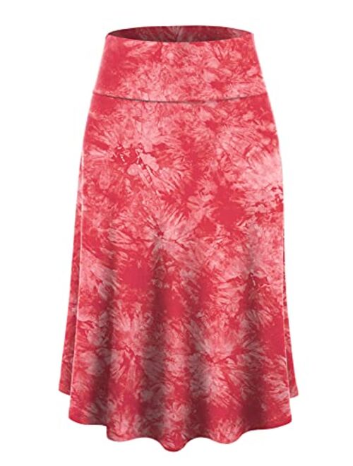 Lock and Love Women's Solid Ombre Lightweight Flare Midi Pull On Closure Skirt S-XXXL Plus Size