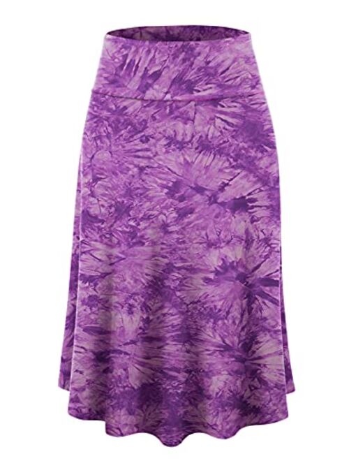 Lock and Love Women's Solid Ombre Lightweight Flare Midi Pull On Closure Skirt S-XXXL Plus Size