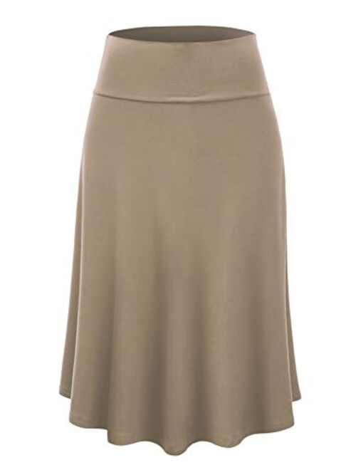 Lock and Love Women's Solid Ombre Lightweight Flare Midi Pull On Closure Skirt S-XXXL Plus Size