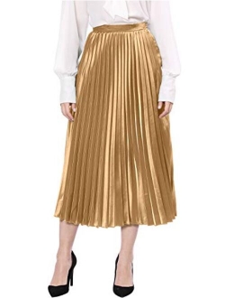 Women's Saint Patrick's Day Zip Closure Accordion Plisse Pleated Metallic Midi Skirt M Red