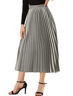 Women's Saint Patrick's Day Zip Closure Accordion Plisse Pleated Metallic Midi Skirt M Red