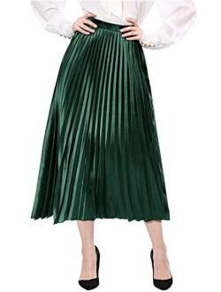 Women's Saint Patrick's Day Zip Closure Accordion Plisse Pleated Metallic Midi Skirt M Red